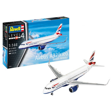 KIT PARA MONTAR REVELL AVIÃO COMERCIAL AIRBUS A320NEO BRITISH AIRWAYS 1/144 52 PEÇAS REV 03840